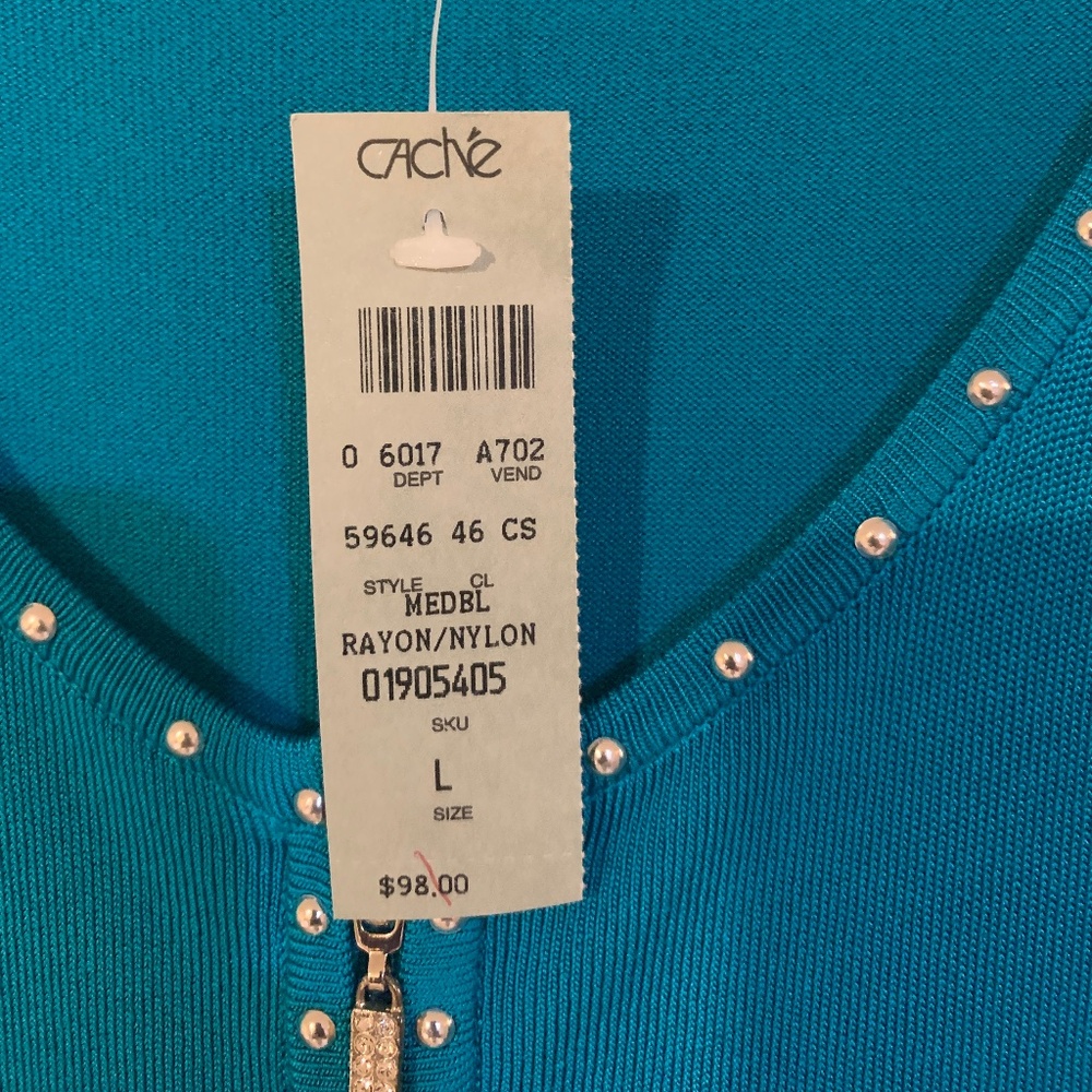 NWT Cache Blue Embellished Cardigan Sweater sz L - Picture 2 of 9